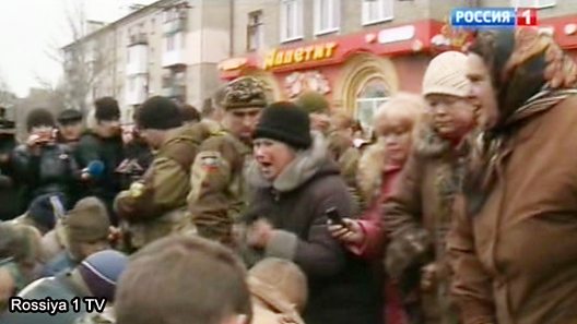 Russian TV pictures of angry crowd in Donetsk